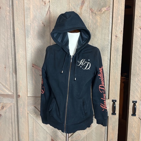 Harley-Davidson black hoodie jacket with wings and bling detail Size Large - Picture 2 of 13